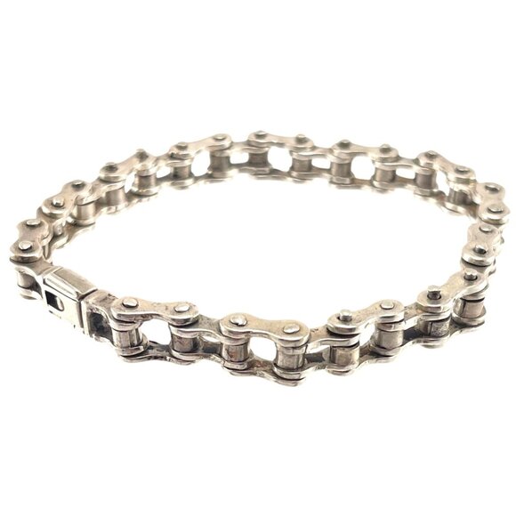 Bike Chain Bracelet Sterling Silver Stainless Steel Heavy Duty Link - Picture 4 of 8